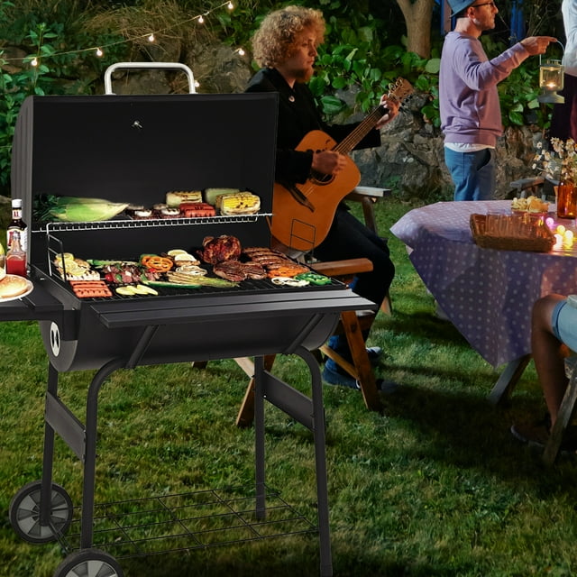 Patio Outdoor Charcoal Grill for Patio, 30'' Portable BBQ Charcoal Grill with Metal Shelf, BBQ Charcoal Grill w/Temperature Gauge and Metal Grate, Cooking Grate for Steak Chicken, SS1062