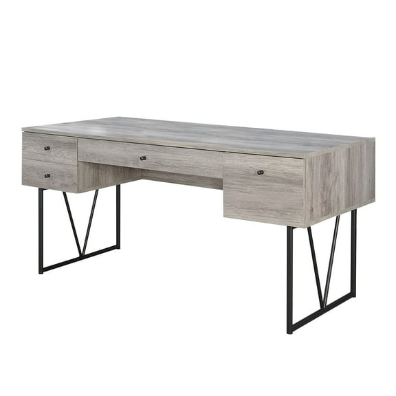 Benjara Chic Atelier Writing Desk 4 Drawer, Driftwood Gray