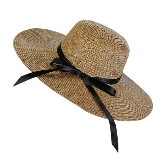 ifundom Khaki Wide Brim Straw Hat for Women, Beach Sun Hat with UV , Lightweight and Stylish