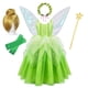 thumbnail image 3 of Disney-disfraz de princesa Tinker Bell para niñas, vestido de hada de las flores verdes, disfraz de elfo con purpurina, ala de mariposa, fiesta de Halloween, 3 of 5