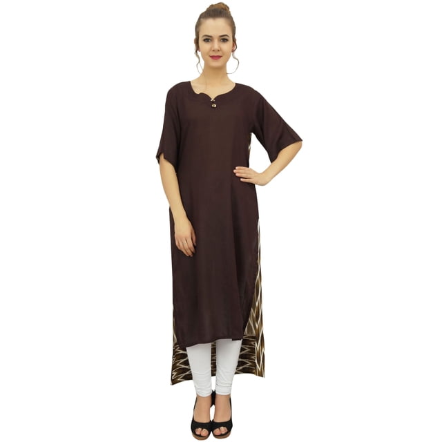 Bimba Kurti Asymétrique en Rayonne Marron pour Femmes avec Foulard - 28