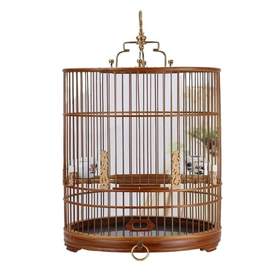 Round Chinese style Handmade Birdcage Drawer Chassis Portable Hangable Grosbeaks Sparrows