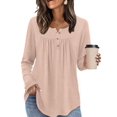 thumbnail image 2 of Long Sleeve Shirts for Women Fall Outfits Crew Neck Casual Tunic Tops Trendy Blouses Fashion Clothing Light Pink L, 2 of 6