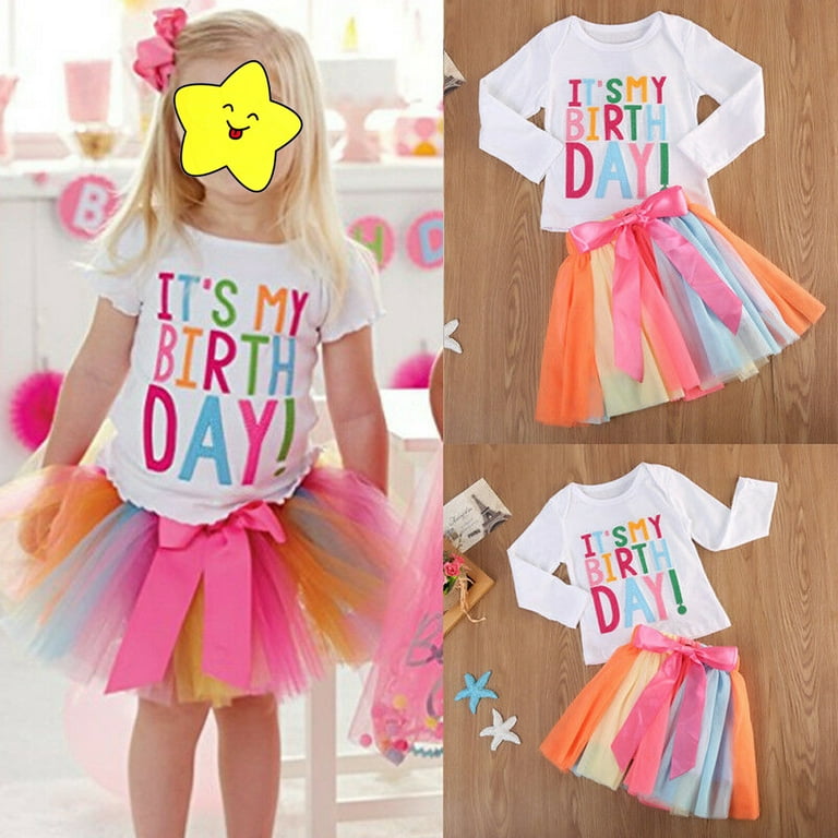 Toddler Baby Girls It s My Birthday Print Shirt Multi Colored Tutu