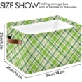 thumbnail image 4 of Storage Basket Green Plaid Foldable Canvas Laundry Baskets Bin Waterproof Inner Layer with Sturdy Handles for Toy Nursery Blanket Clothes 1 Pack, 4 of 7