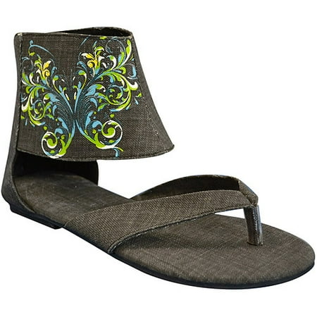SUN LUKS Printed Canvas Ankle Cuff Thong Sandal