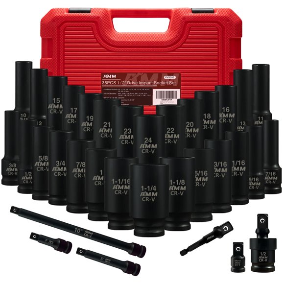 Juego de enchufes AMM 1/2 Drive Deep Impact 35 piezas SAE 10-32 mm