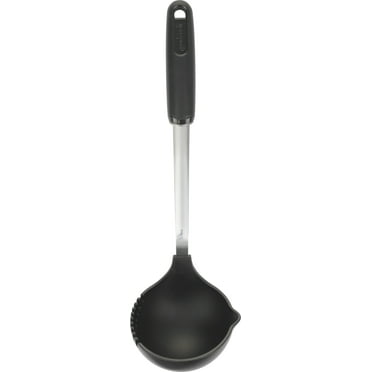 GoodCook 13" Hi-Temp Nylon Kitchen Ladle with Sprout and Strainer, Black/Silver