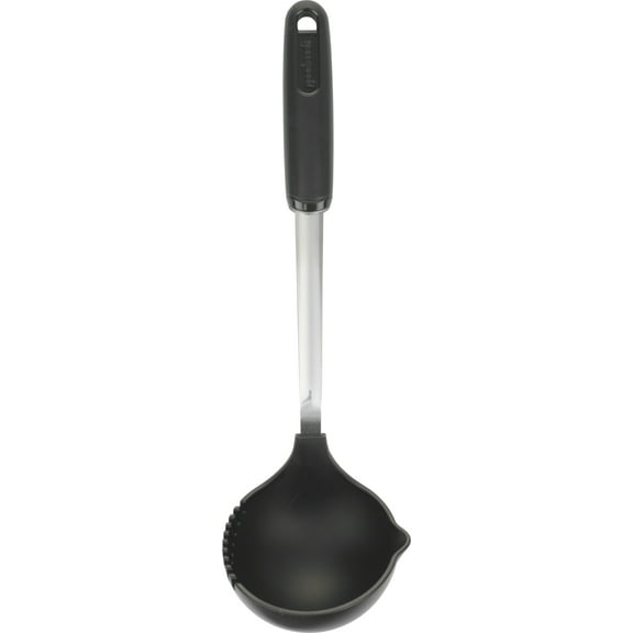 GoodCook 13" Hi-Temp Nylon Kitchen Ladle with Sprout and Strainer, Black/Silver