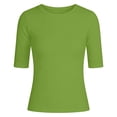 thumbnail image 3 of Women'S T Shirts Slim Fit Mid Length Sleeve T Shirt Soft Basic Round Neck Top For Summer Casual Wear Comfortable Stretchy Tee Green XL, 3 of 3