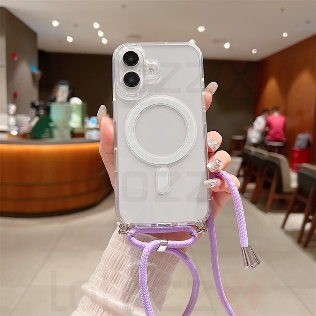 Transparent Magnetic Phone Case For iPhone 16 15 14 13 Mini 12 11 Pro XS Max XR 8 7 Plus Crossbody Strap Rope For Magsafe Cover LUHAN
