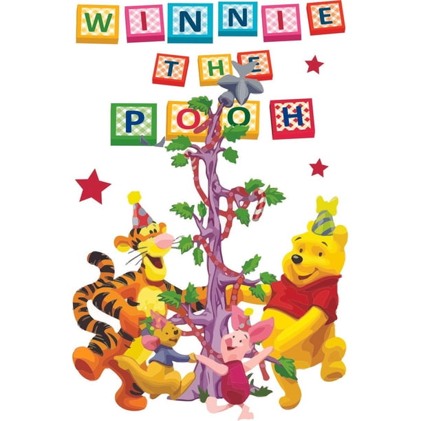 Winnie The Pooh & Friends Wall Decal - Happy Birthday Quote Sticker For Nursery, Kids Room, 12x30 Inch Vinyl Decor