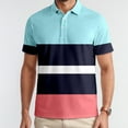 thumbnail image 2 of Men's Polo Shirts Tall Turndown Collar Color Blocked Fitted Collared Golf Shirt Loose Fit Summer Casual Golf Fashion Shirts,Sky Blue,L, 2 of 5