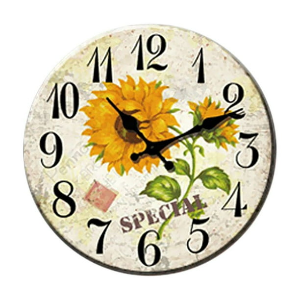 Reloj de pared redondo de madera con estampado floral de 34 cm para el hogar, la oficina o la biblioteca. UN