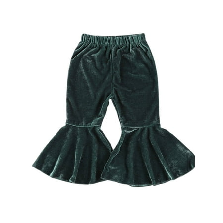 

Suanret Todderl Baby Girls Velvet Bell-Bottoms Pants Long Flared Trousers Casual Elastic Waist Pants Clothes Dark Green 4-5 Years