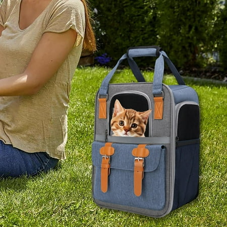 Portable Cat Carrier Travel Bag Carrying Bag Adjustable Shoulder Strap Tote Breathable for Traveling Outdoor Camping Hiking Blue