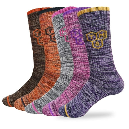 

Tom & Mary Women’s Hiking Socks Cotton (84%) Long Crew Moisture Wicking Full Double Cushioned Lightweight (5 Pairs) (Large Size 9-12)