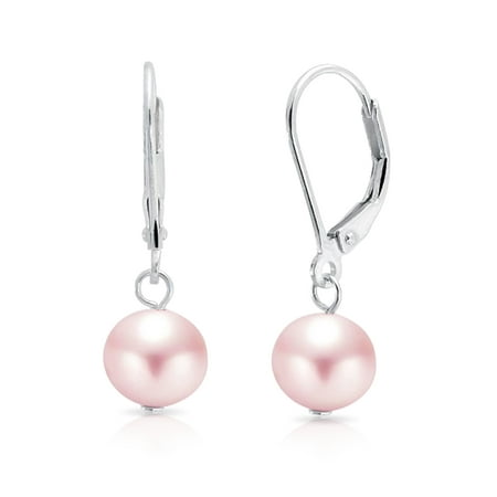 Simple Pale Pink Freshwater Cultured Pearl Leverback Drop Ball Earrings For Women 925 Sterling