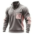 thumbnail image 2 of Men's Sweatshirt Long Sleeve Quarter Zip Up Stand Collar Color Block Pullover Tops with Pocket Pink 3XL, 2 of 4