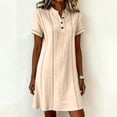 thumbnail image 5 of QUNYINEY Women's Dresses Short Sleeve Mini Summer Faux Cotton Linen A Line Dress Solid Button Loose Fit V Neck Casual Dresses, 5 of 6