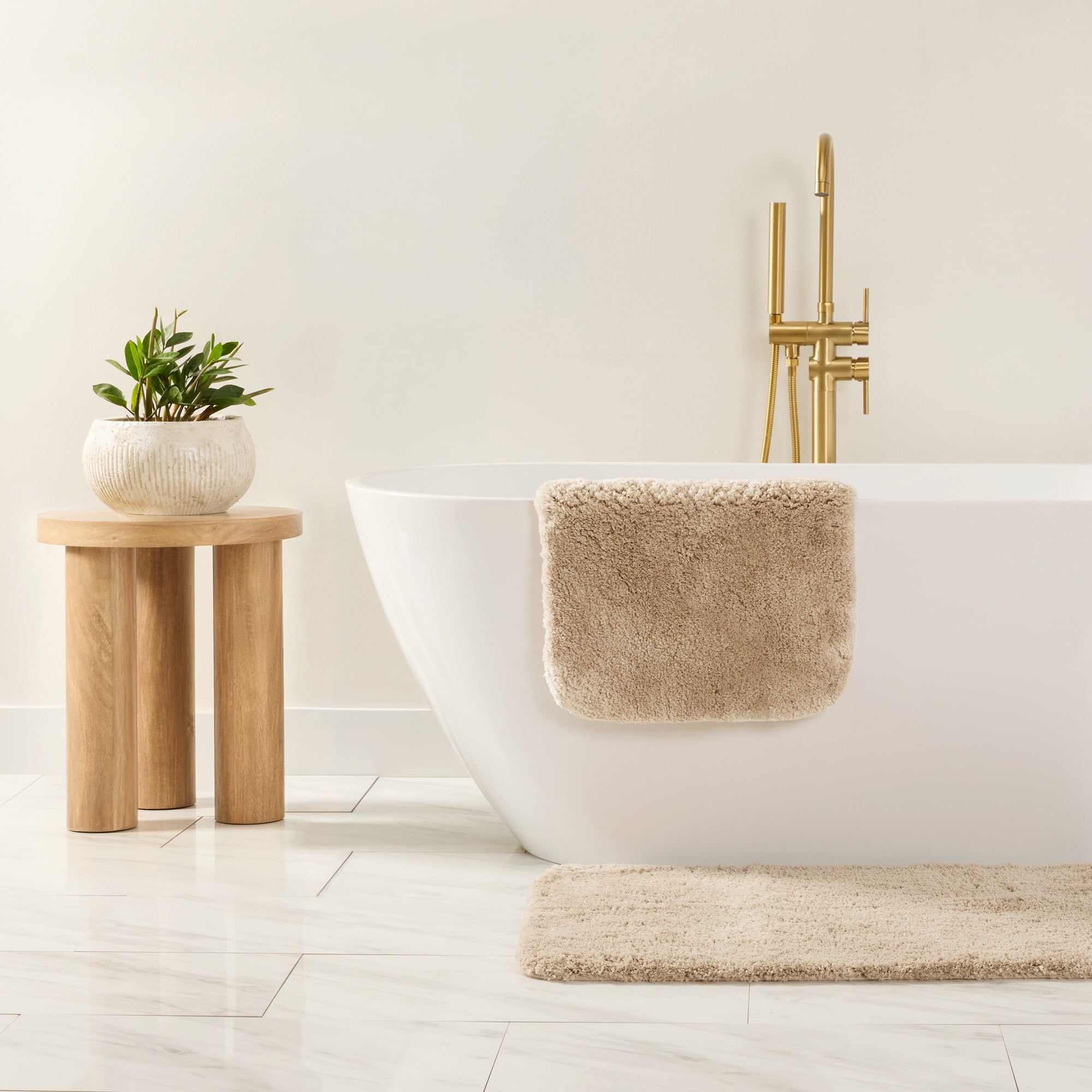 Plush Absorbent Bath Mat Rug with Anti-Skid Rubber Backing, 24 x 17, Mocha, by Noble Linens