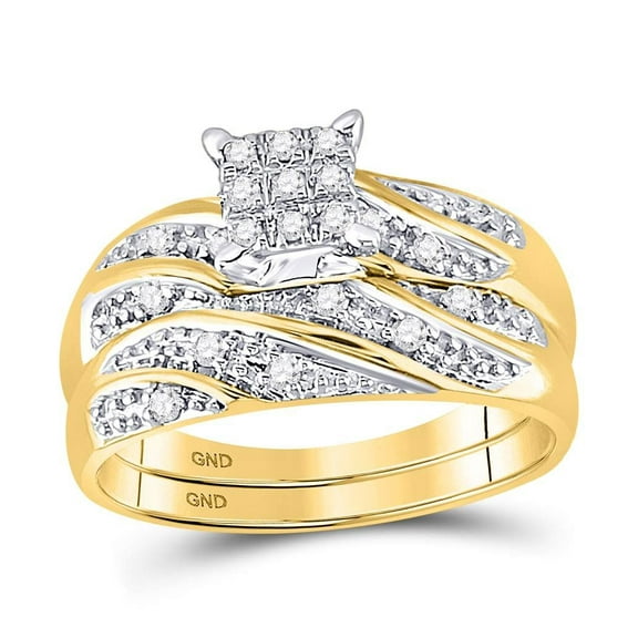 14K Yellow Gold His Hers Round Diamond Square Matching Wedding Set 1/3 Cttw, Womens Size: 5-10, Mens Size: 7-13