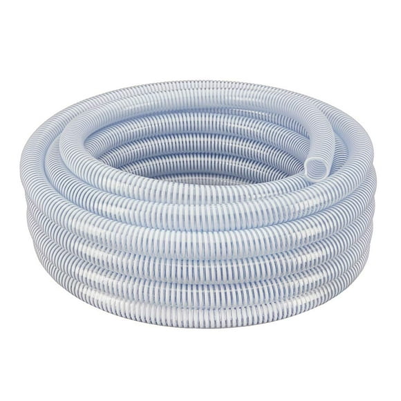 2&quot; x 25' Tuyau d'Aspiration et d'Évacuation Flexible HydroMaxx Transparent en PVC avec Hélice Renforcée Blanche