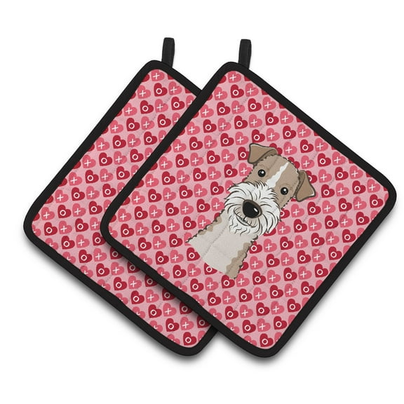 Caroline's Treasures Wire Haired Fox Terrier Hearts Pair of Pot Holders