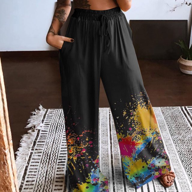 Puntoco Pantalones De Pijama Cómodos Para Mujer Pantalones De Yoga De Salón De Pierna Ancha Pantalones De Jogger De Salón Casual Con Estampado Floral De Mariposa Suelta Puntoco Puntoco-2922