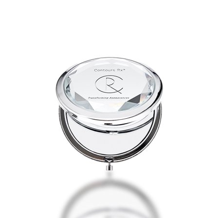 Contours Rx Crystal Compact Makeup Mirror – Dual-Sided 1x & 2X Magnification – Portable, Stylish Metal Frame for Folding Mirror, Beauty Touch-Ups & LIDS by Design Application