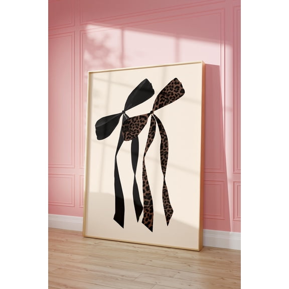 Cheetah Print Bow Poster Black Chic Wall Art Trendy Retro Poster Dorm Room Wall Art Cute Leopard Girly Room Decor Bedroom Wall Art, Modern Wall Decor, 8x12 UNFRAMED