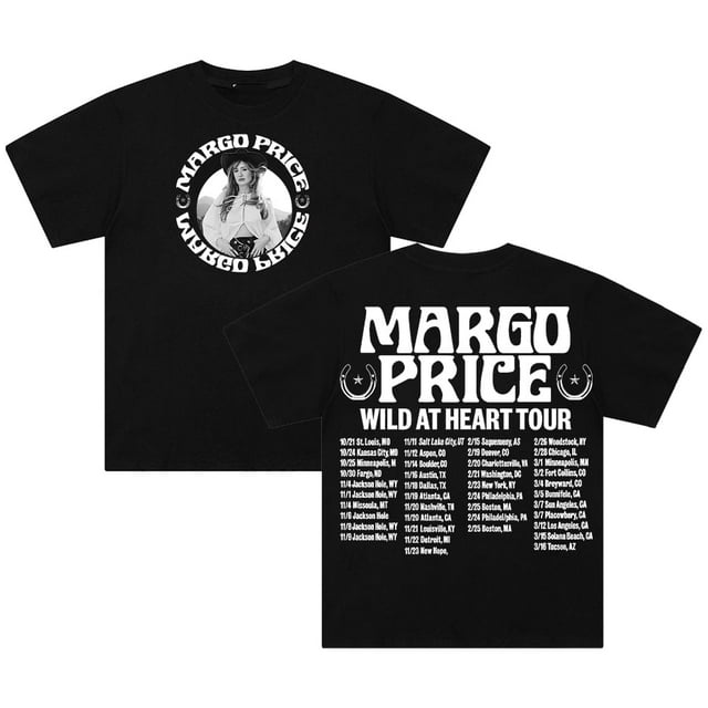 Margo Price Wild At Heart Tour 2025 T-shirt Col Rond Manches Courtes Coton Tee Hommes Femmes Mode Urbaine Tops,TG,Noir