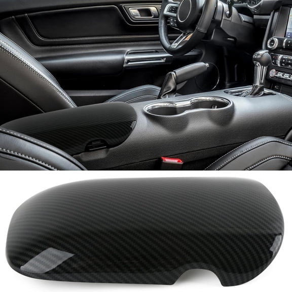 Carbon Fiber Center Console Cover Armrest Lid Cover for 2015-2024 Ford Mustang GT/Ecoboost/ S550/ S650/ Shelby GT350/GT350R/GT500 Interior Trim Car Accessories - Gloss Black