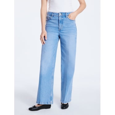 Free Assembly Women's High Rise Relaxed Wide Leg Jeans with Front Crease, Sizes 0-20