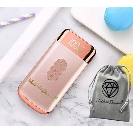 LL Gold Diamond Wireless Power Bank QC3.0 Portable Charger, 10000mah USB Power Bank with 2 Output Ports, Fast Charging Battery Pack for iPhone, Samsung & Many More (Rose Gold)