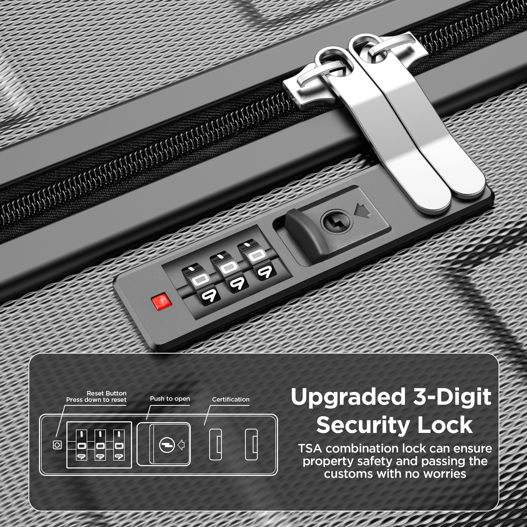 11 Piece Hardside Luggage Suitcase Set with 360° Double Spinner Wheels & Lock, 14” Travel Case, 20" Carry-On Luggage, 24" Checked Luggage and 28" Checked Luggage, Black