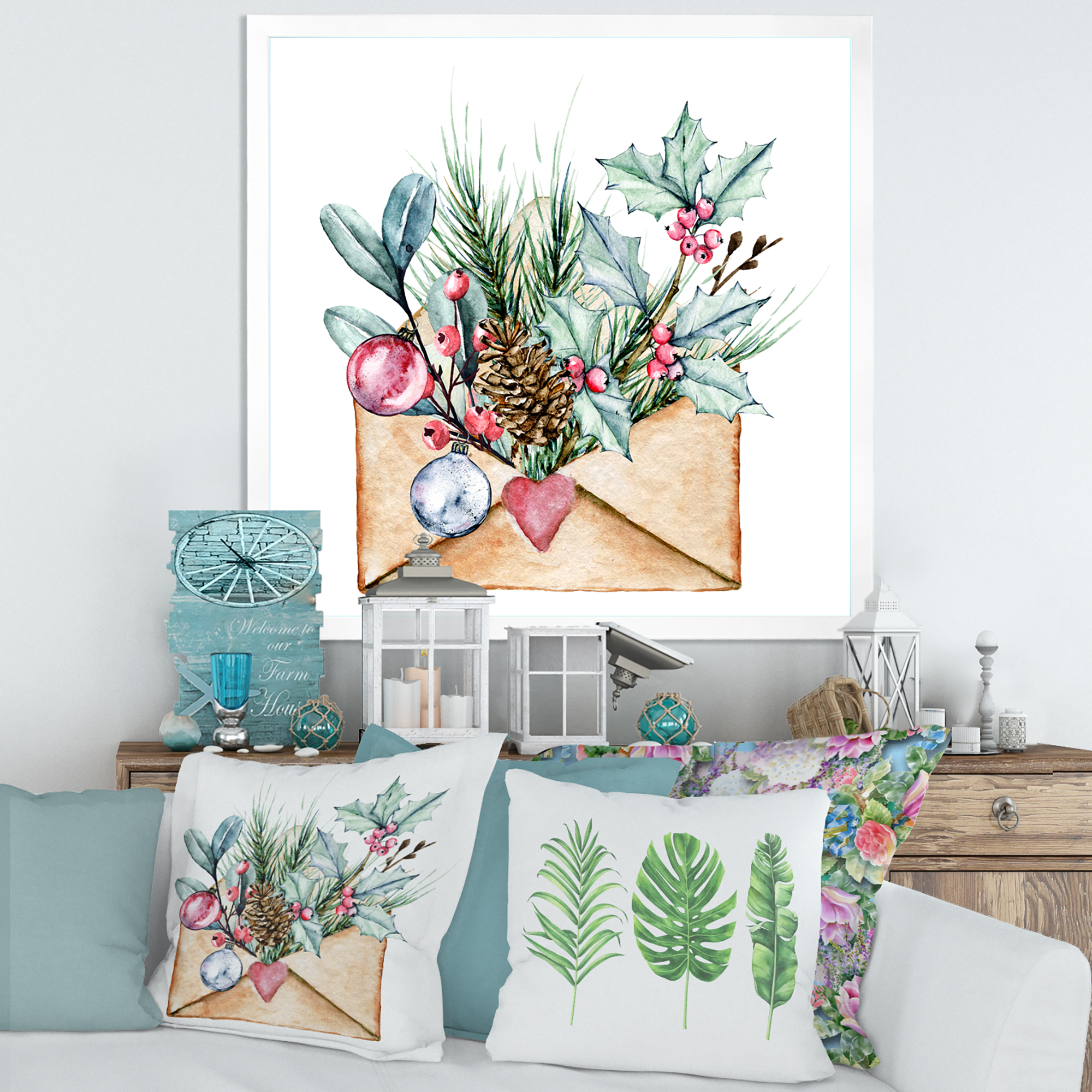 Designart 'Merry Christmas Greeting Card Envelope' Traditional Framed Art Print