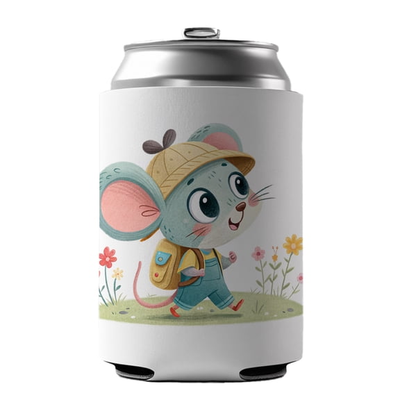 Mouse Children's Illustration Style Drink Beer Soda Insulated Sleeve Holder Can Cooler Hugger