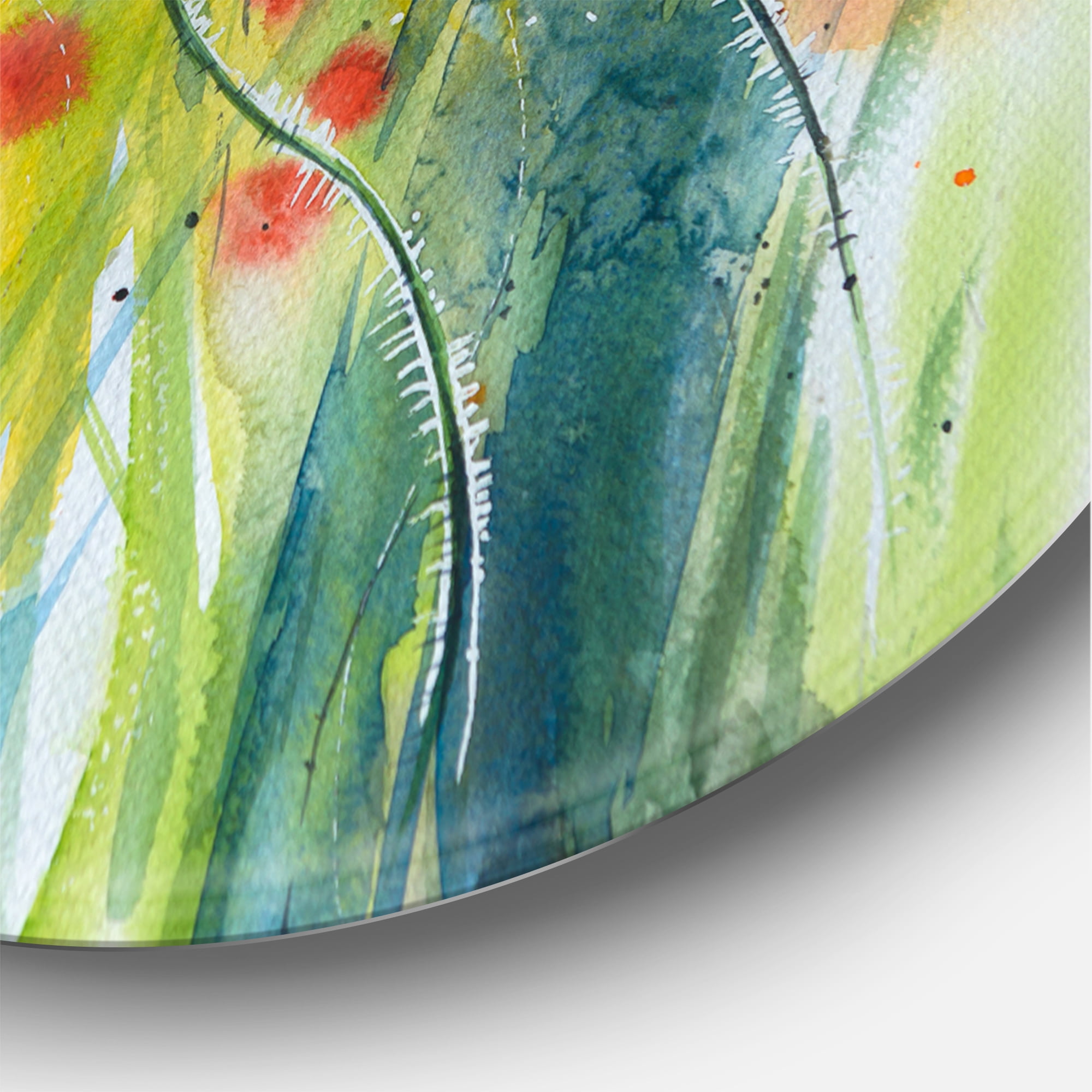 Designart 'Red Blossoming Poppies Over Wild Green IV' Traditional Circle Metal Wall Art 23x23 - Disc of 23