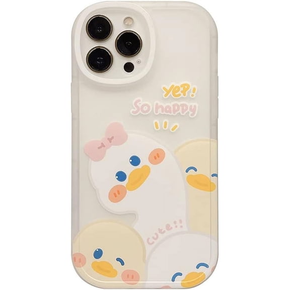 Cute Happy Duck Wrying Neck Soft for iPhone Case (White,iPhone 13 Pro)