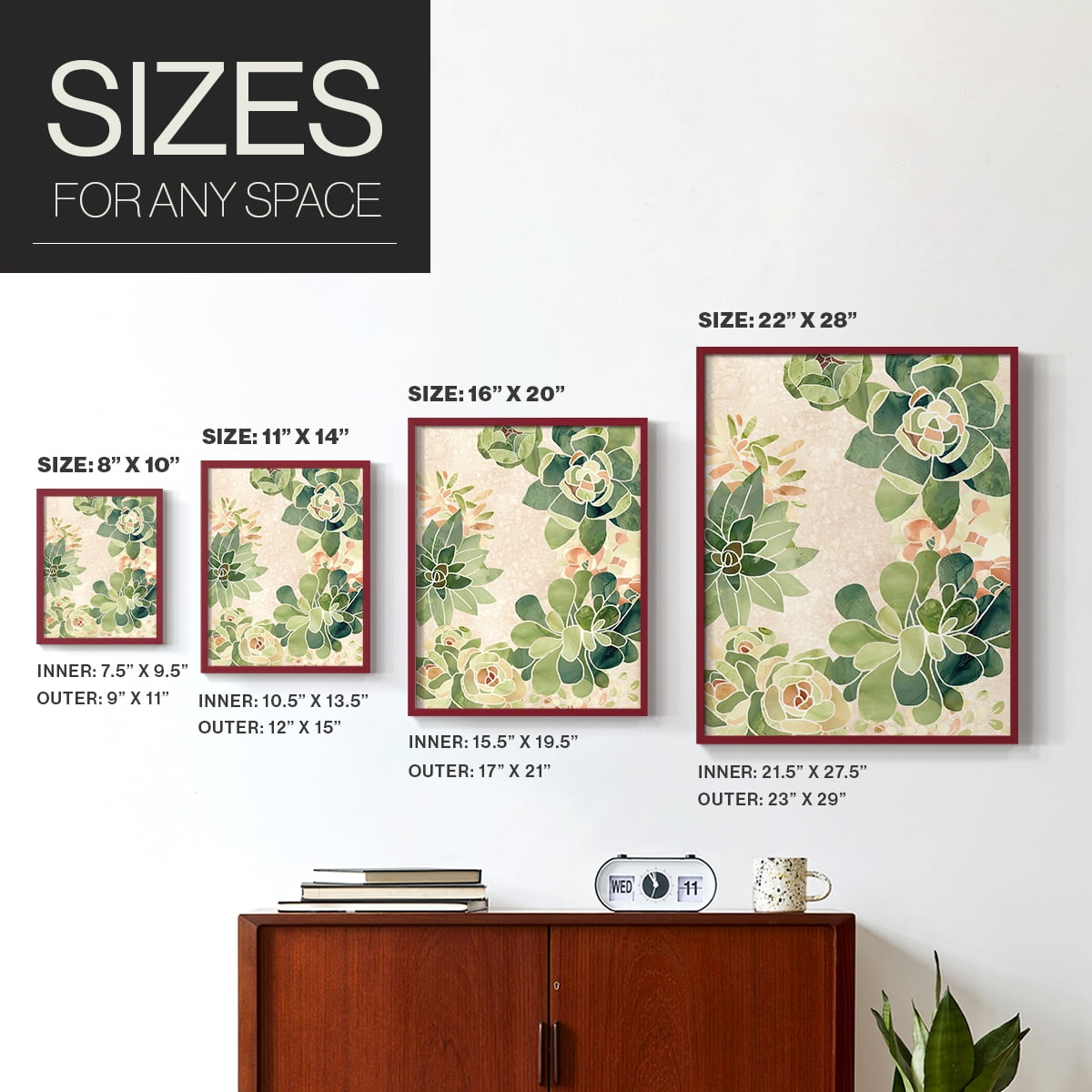 Stained Glass Succulents II Framed Print in Red Solid Wood Framed Print No Nail Hanging