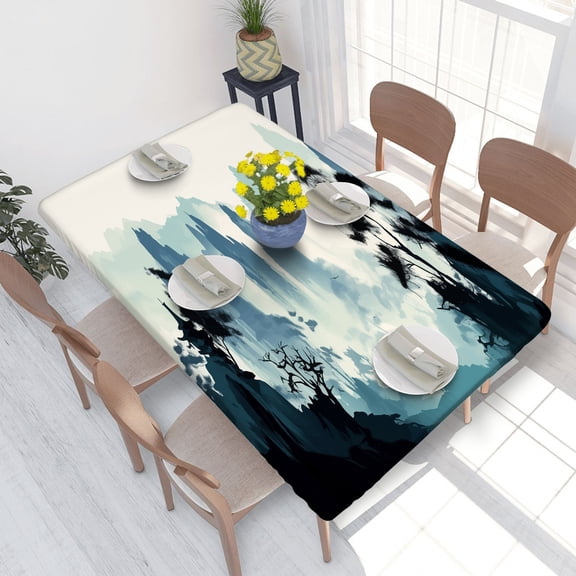 Elastic Edge Fitted Tablecloth Endless Forest Hills Serene for Rectangle Table 4 FT 30 X 48 Inch