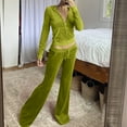 thumbnail image 2 of UPPADA Two Piece Cargo Sets for Women,Womens Velvet Tracksuit Two Piece Cropped Sweatshirt Flared Pants Workout Jogging Sets Velvet Sweatsuit Y2k Outfits Sets Army Green,XL, 2 of 8