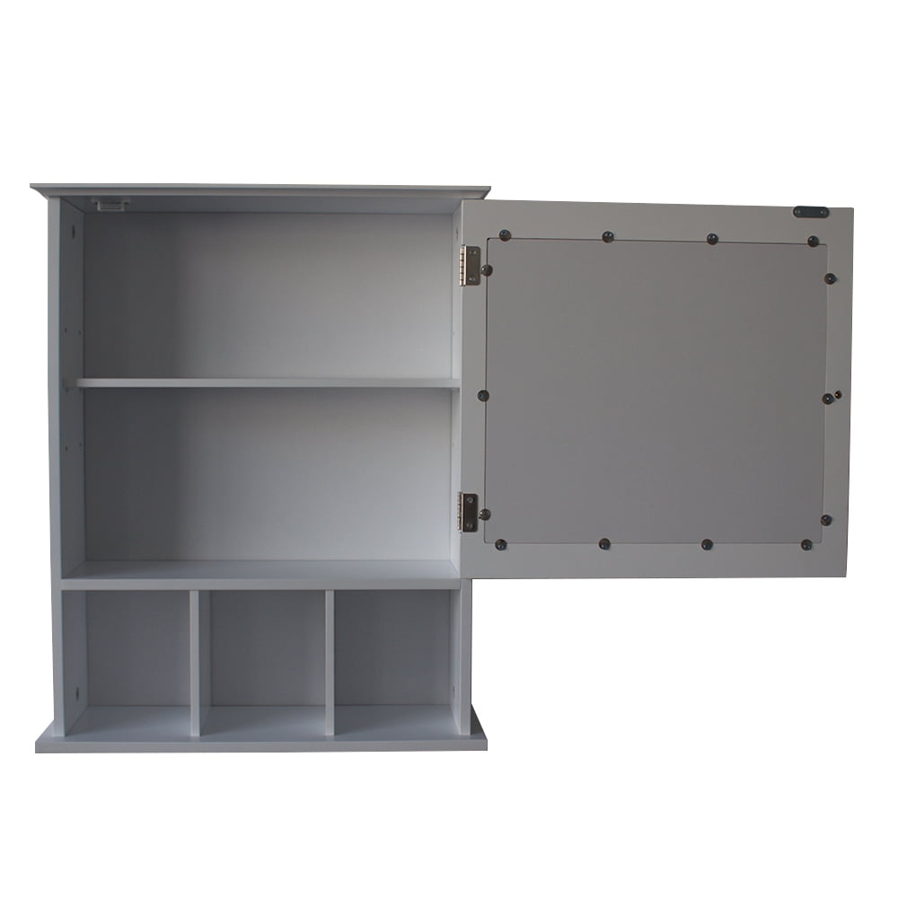 Lowestbest Single Door Bathroom Cabinet, Wall Cabinet with 3 Compartment Storage, White