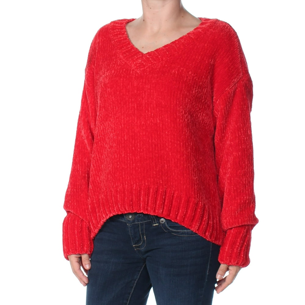 SANCTUARY Womens Red Chenille Long Sleeve V Neck Sweater Size: S ...