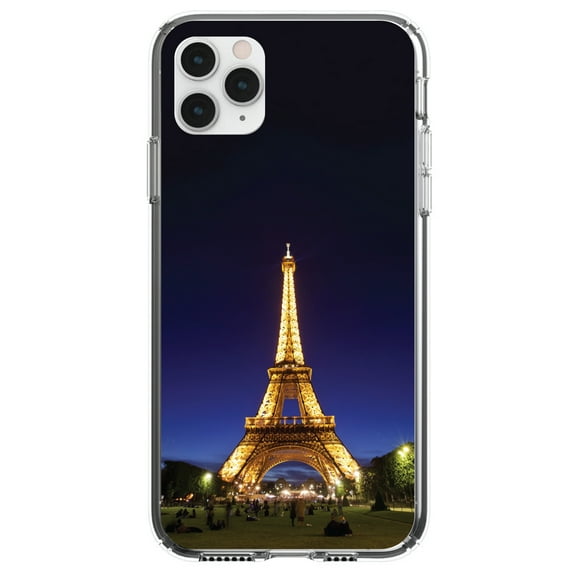 DistinctInk Clear Shockproof Hybrid Case for iPhone 12 MINI (5.4" Screen) - TPU Bumper, Acrylic Back, Tempered Glass Screen Protector - Eiffel Tower Paris Night - Show Your Love of Paris