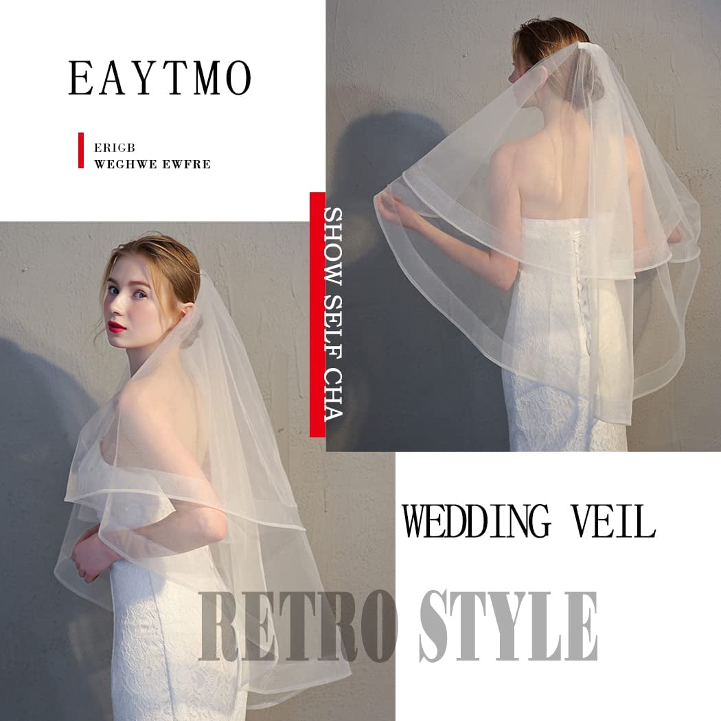 Eaytmo Simple Bride Wedding Veils Ivory Hip Length Bridal Veils 2-Tier Short Veil with Comb Soft Tulle Hair Accessories for Brides (ivory)