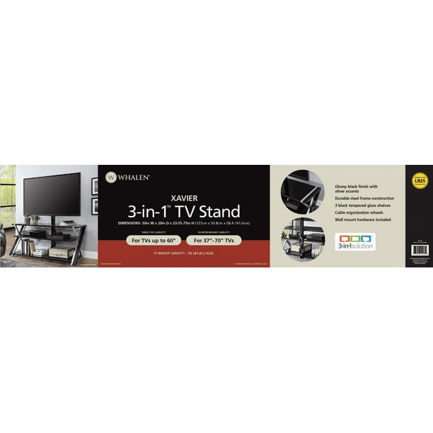 Whalen Xavier Black Glass Entertainment Center, 3-in-1 TV Stand