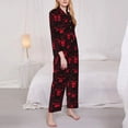 thumbnail image 3 of Yiaed Red Skulls 2 Print Pajamas Women's Long Sleeve Sleepwear Soft Button Down Loungewear Pjs Lounge Set Nightwear Womens Pajama Pants-Medium, 3 of 7