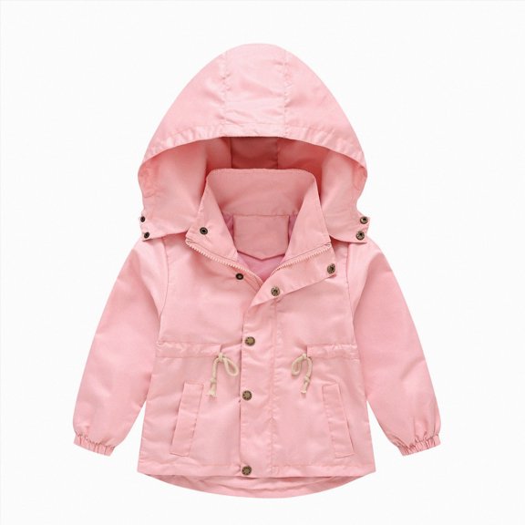 zuwimk Girls Windbreaker Jacket - Lightweight Wind and Water Resistant Insulated Girls Jacket with Storm Cuff Sleeves & Hood(4-5Years,Light Pink)